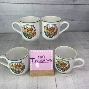 International Tableworks GARDENING SEASON Bird Stoneware 12oz Cups Mugs Set of 4